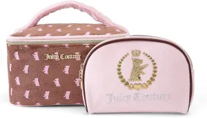 Juicy Couture Brown Pritned & Pink Terry Train Duo Set Cosmetic Bag