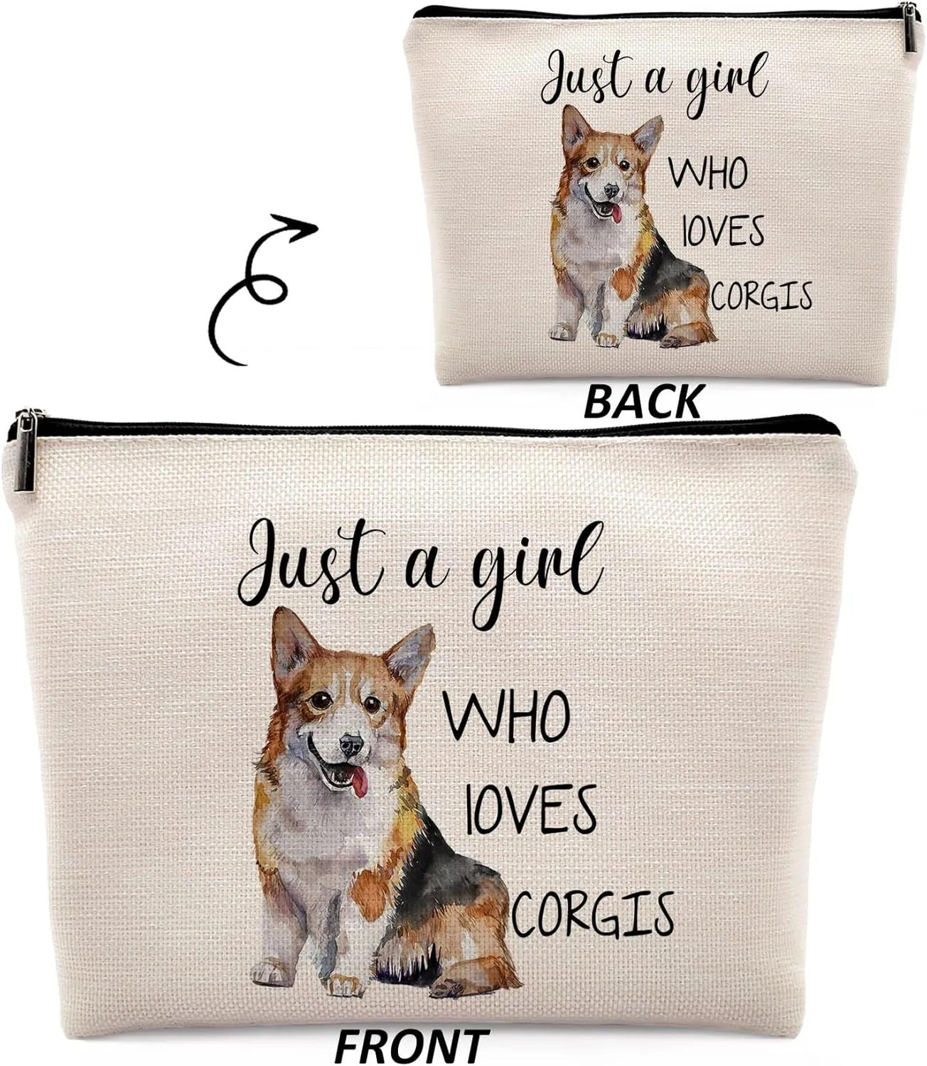 Just a Girl Who Loves Corgis Cosmetic Bag, Animal Lovers Pet Dog Makeup Bag Zipper Cosmetic Pouch Bag Travel Linen Makeup Organizer, Dog Gifts for Women Girls Corgi Lovers Pet Owner