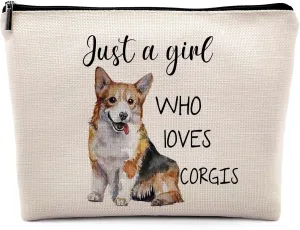 Just a Girl Who Loves Corgis Cosmetic Bag, Animal Lovers Pet Dog Makeup Bag Zipper Cosmetic Pouch Bag Travel Linen Makeup Organizer, Dog Gifts for Women Girls Corgi Lovers Pet Owner