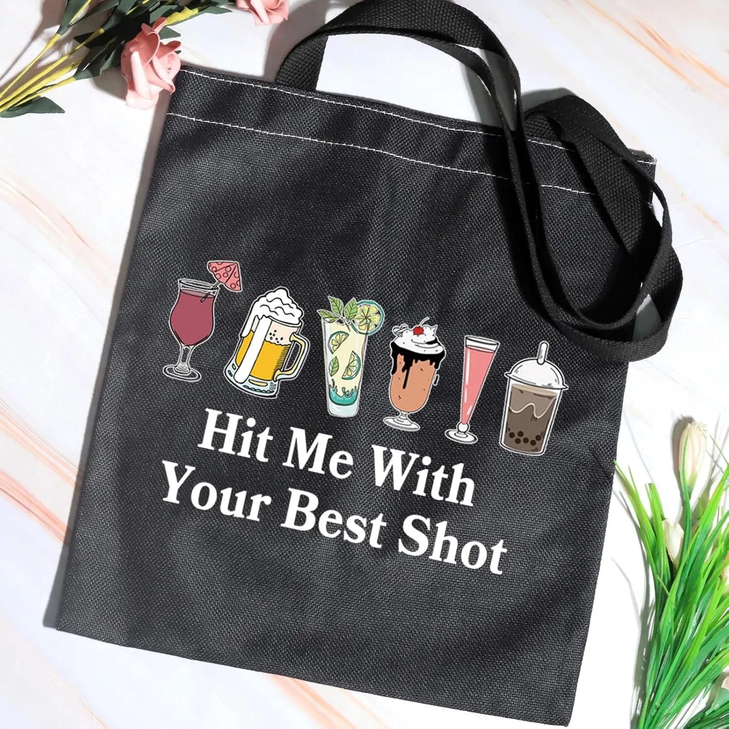 JXGZSO Funny Bartender Travel Kit Bag Margarita Makeup Zipper Bag Hit Me With Your Beat Shot Drinking Humor Gift (Hit Me With Your Beat Shot Shopping Black)
