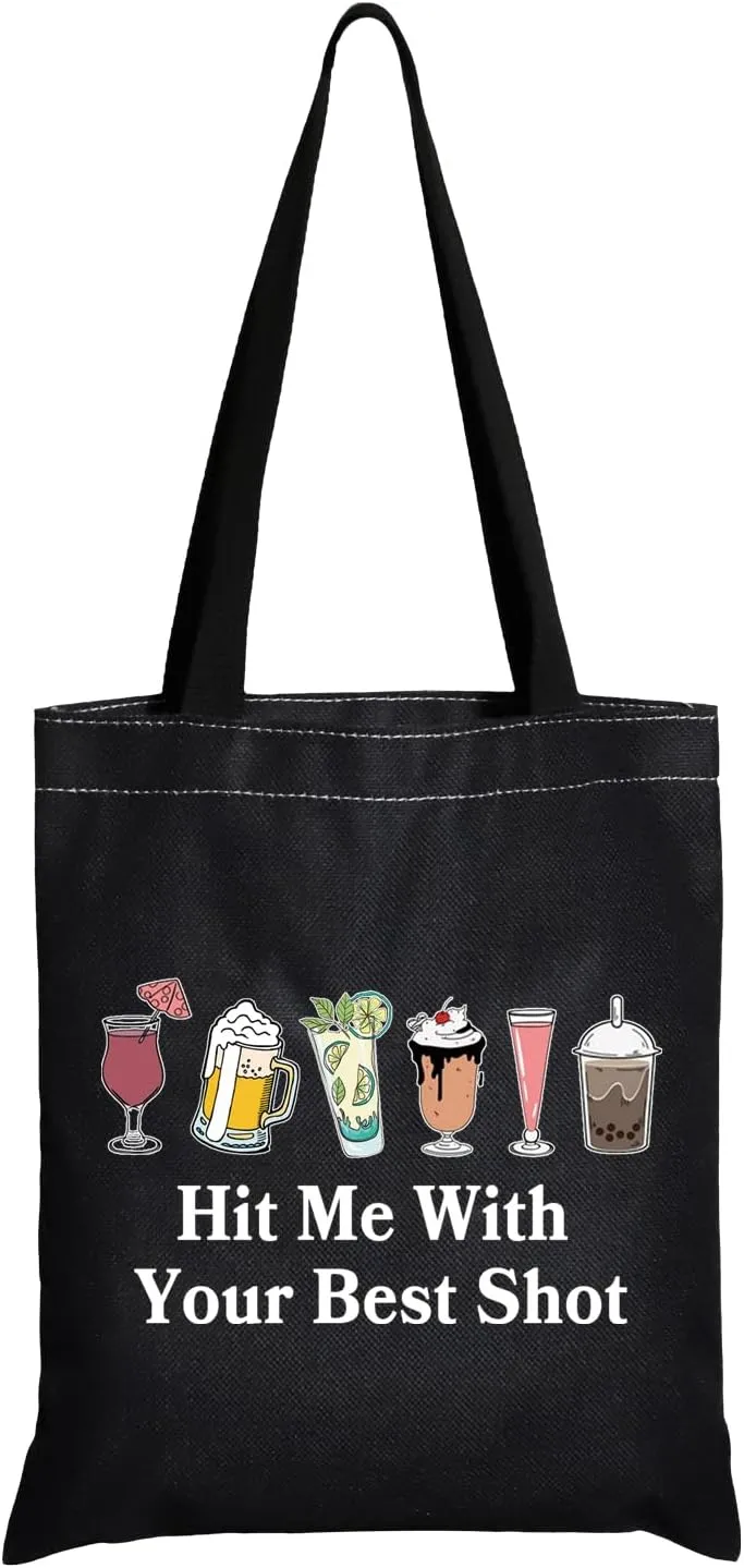 JXGZSO Funny Bartender Travel Kit Bag Margarita Makeup Zipper Bag Hit Me With Your Beat Shot Drinking Humor Gift (Hit Me With Your Beat Shot Shopping Black)