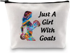 JXGZSO Funny Gym Gift Bodybuilder Zipper Bag Workout Fitness Gift Just A Lady With Goals Cosmetic Bag Fitness Inspiration Gifts