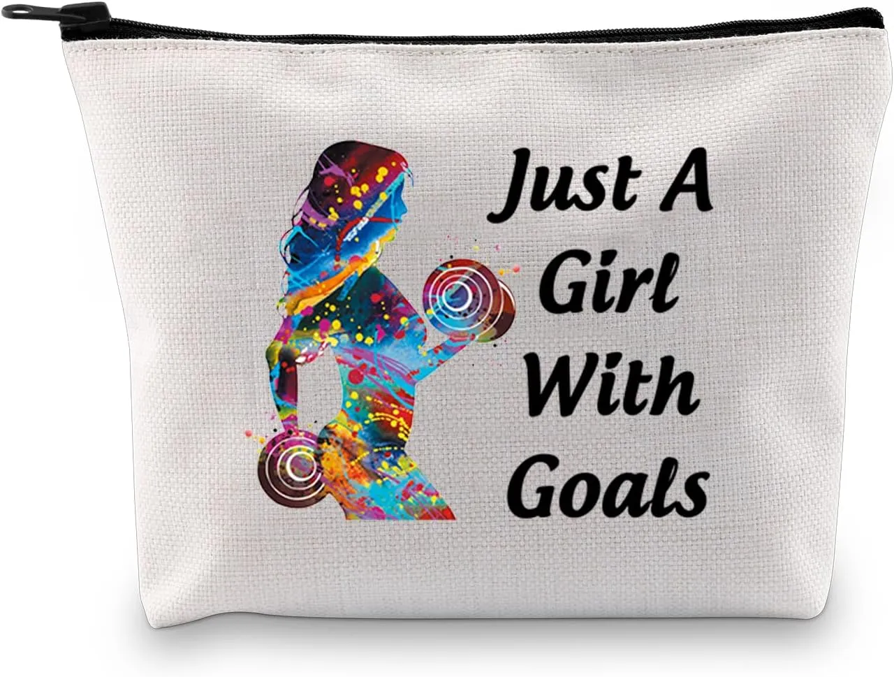 JXGZSO Funny Gym Gift Bodybuilder Zipper Bag Workout Fitness Gift Just A Lady With Goals Cosmetic Bag Fitness Inspiration Gifts