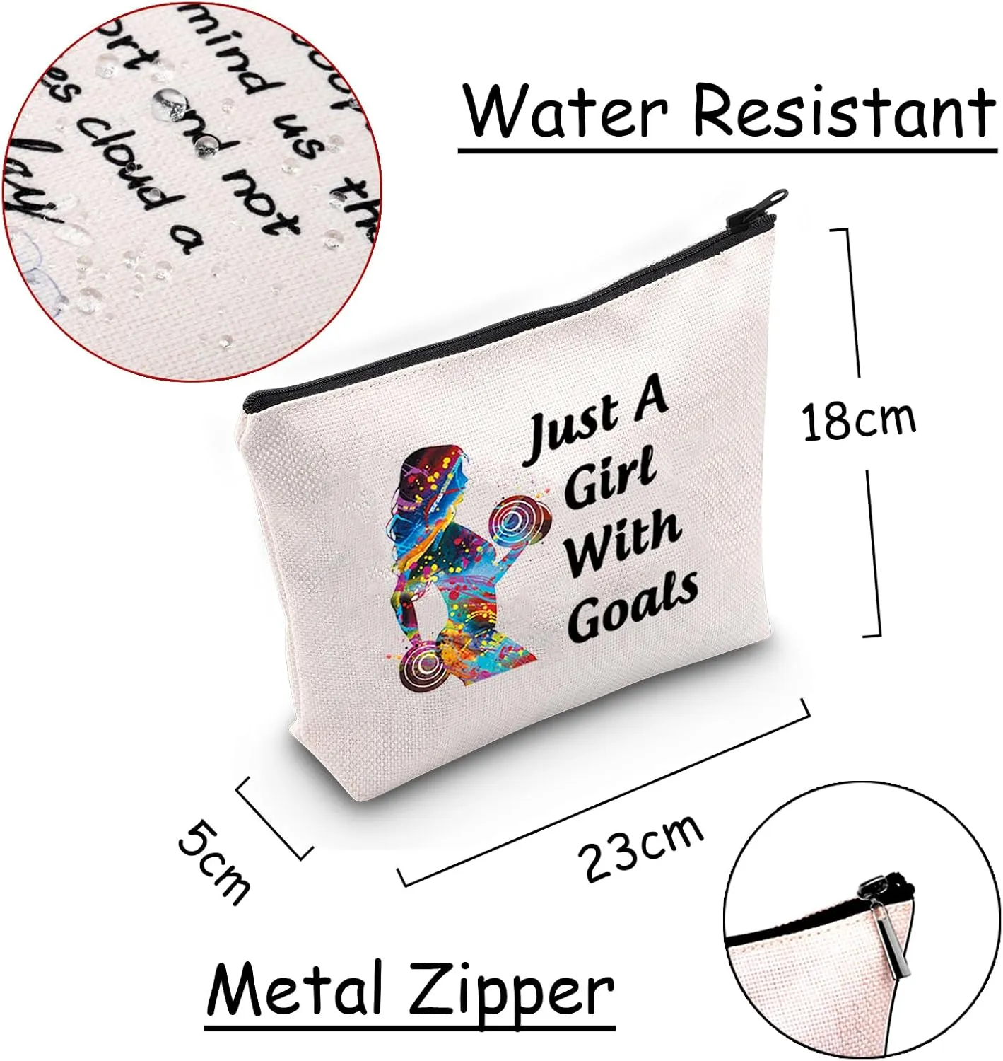 JXGZSO Funny Gym Gift Bodybuilder Zipper Bag Workout Fitness Gift Just A Lady With Goals Cosmetic Bag Fitness Inspiration Gifts