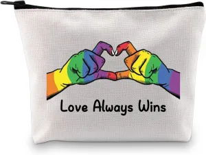 JXGZSO Funny Rainbow Lover Gift Love Always Wins Toiletry Zipper Bag LGBT Gift For Women Transgender Merchandise