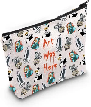 JXGZSO Horror Movie Lover Gift Clown Movie Cosmetic Bag With Zipper Art Was Here Halloween Themed Gift Pennywise Pouch Bag (Art Was Here Bag)