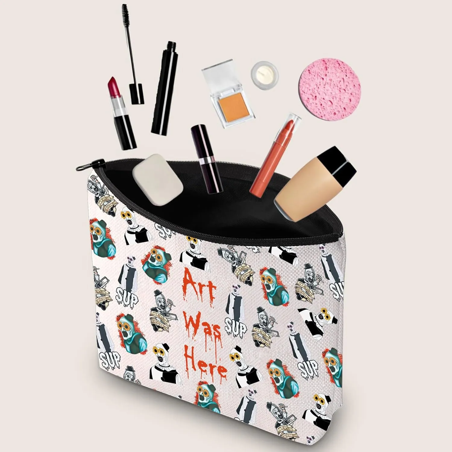 JXGZSO Horror Movie Lover Gift Clown Movie Cosmetic Bag With Zipper Art Was Here Halloween Themed Gift Pennywise Pouch Bag (Art Was Here Bag)