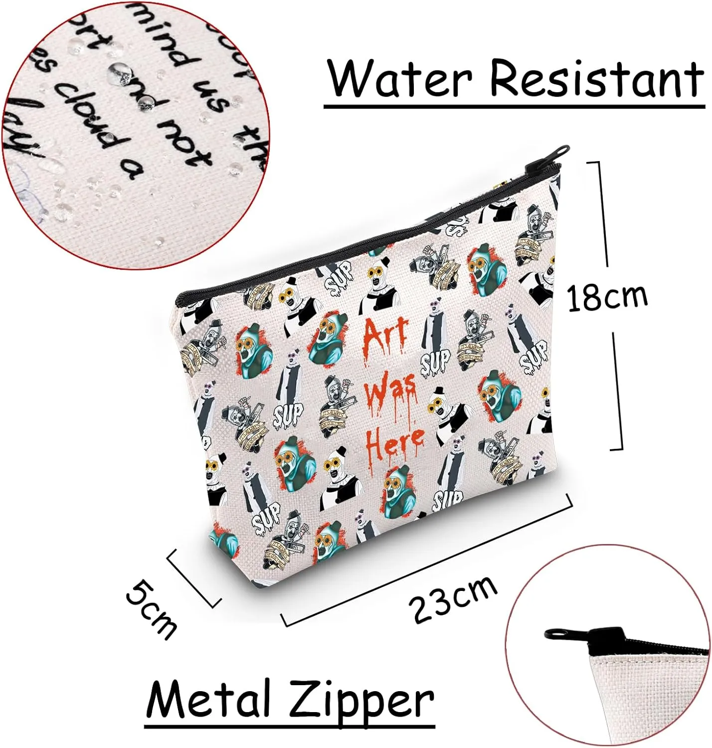 JXGZSO Horror Movie Lover Gift Clown Movie Cosmetic Bag With Zipper Art Was Here Halloween Themed Gift Pennywise Pouch Bag (Art Was Here Bag)