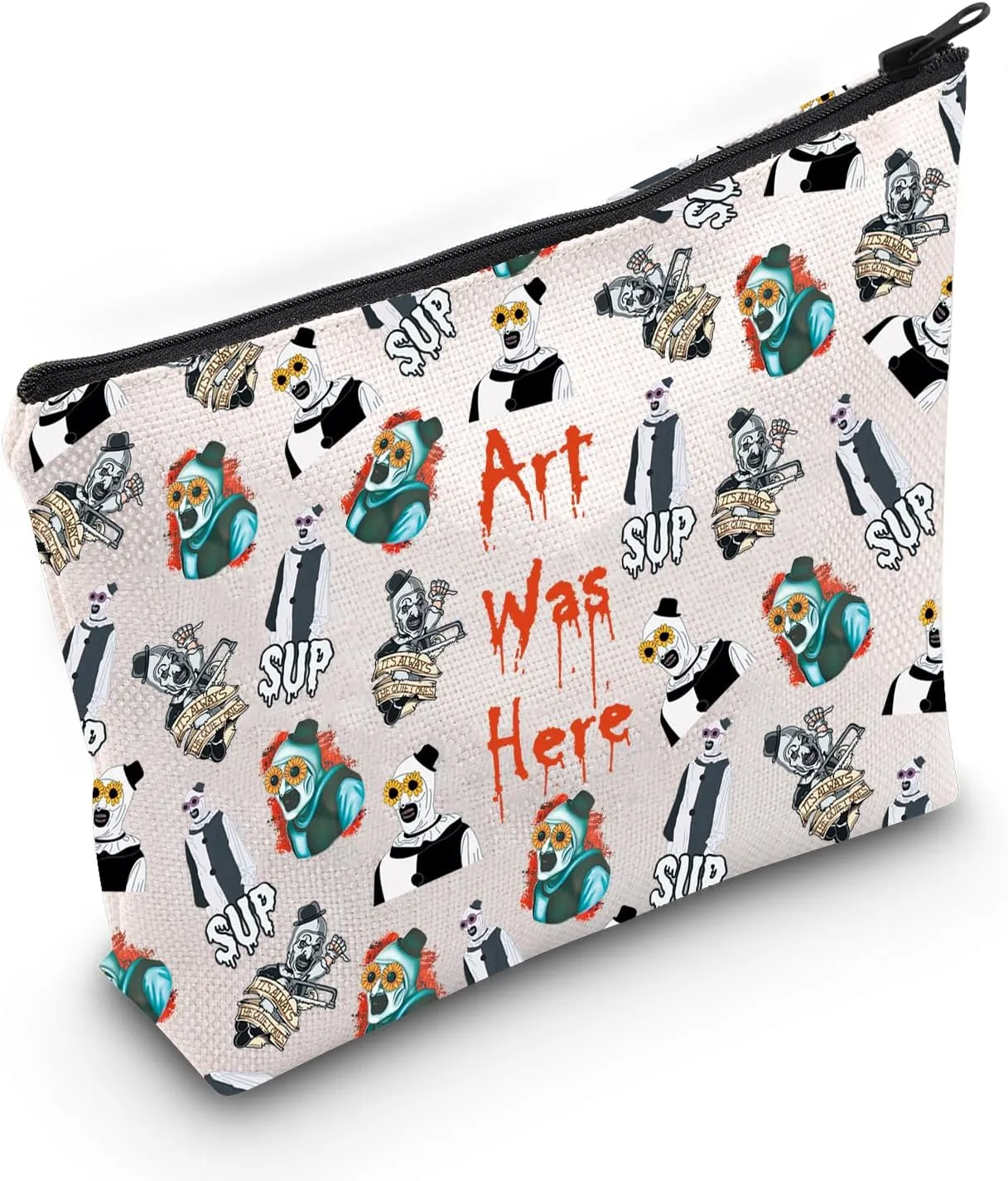 JXGZSO Horror Movie Lover Gift Clown Movie Cosmetic Bag With Zipper Art Was Here Halloween Themed Gift Pennywise Pouch Bag (Art Was Here Bag)