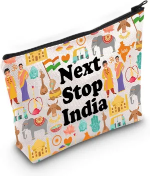 JXGZSO India Travel Gift Next Stop India Makeup Bag Traveler Gift India Trip Cosmetic Bag India Landmark Travel Gift