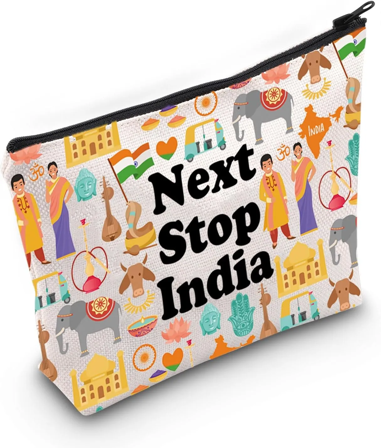 JXGZSO India Travel Gift Next Stop India Makeup Bag Traveler Gift India Trip Cosmetic Bag India Landmark Travel Gift