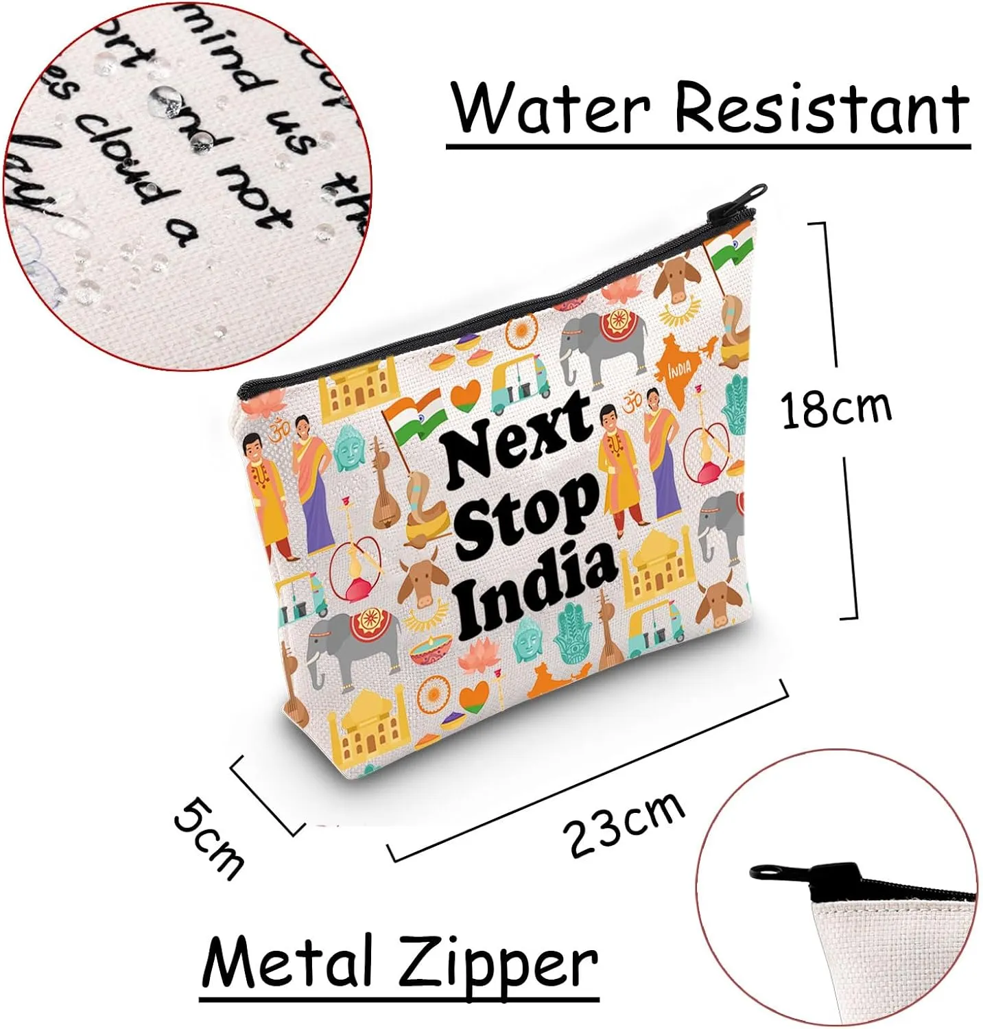 JXGZSO India Travel Gift Next Stop India Makeup Bag Traveler Gift India Trip Cosmetic Bag India Landmark Travel Gift