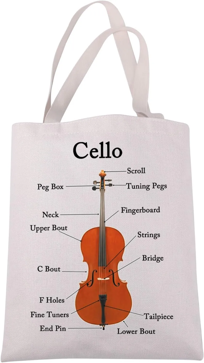 JXGZSO Musician Tote Bag - Cello Instrument Anatomy Lover Gift for Cellist, Music Teacher