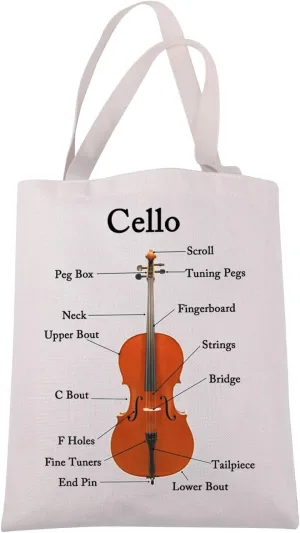 JXGZSO Musician Tote Bag - Cello Instrument Anatomy Lover Gift for Cellist, Music Teacher