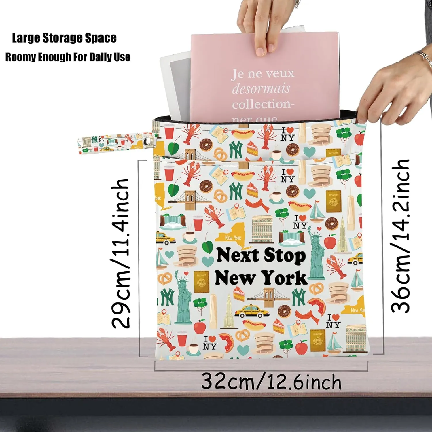 JXGZSO New York Travel Gift Next Stop New York Makeup Bag Traveler Gift NY Trip Cosmetic Bag New York Landmark Travel Gift