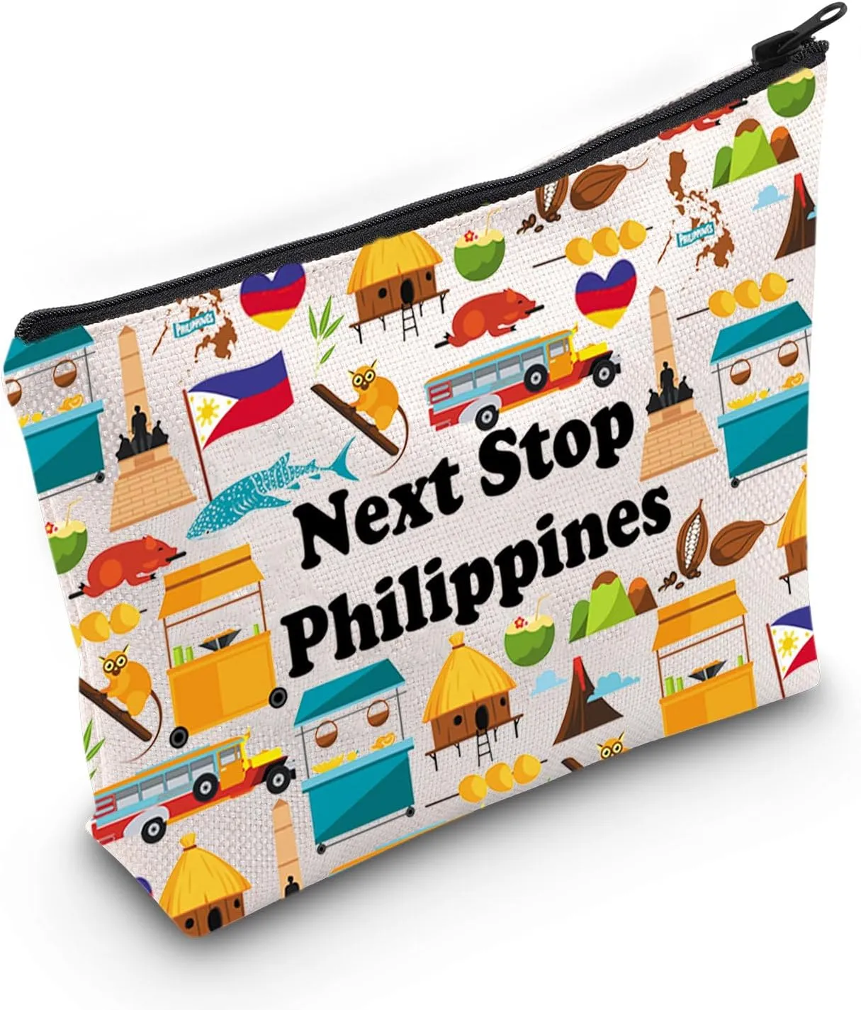 JXGZSO Philippines Trip Culture Gift Next Stop Philippines Cosmetic Bag Philippines Vacation Makeup Bag Traveler Gift