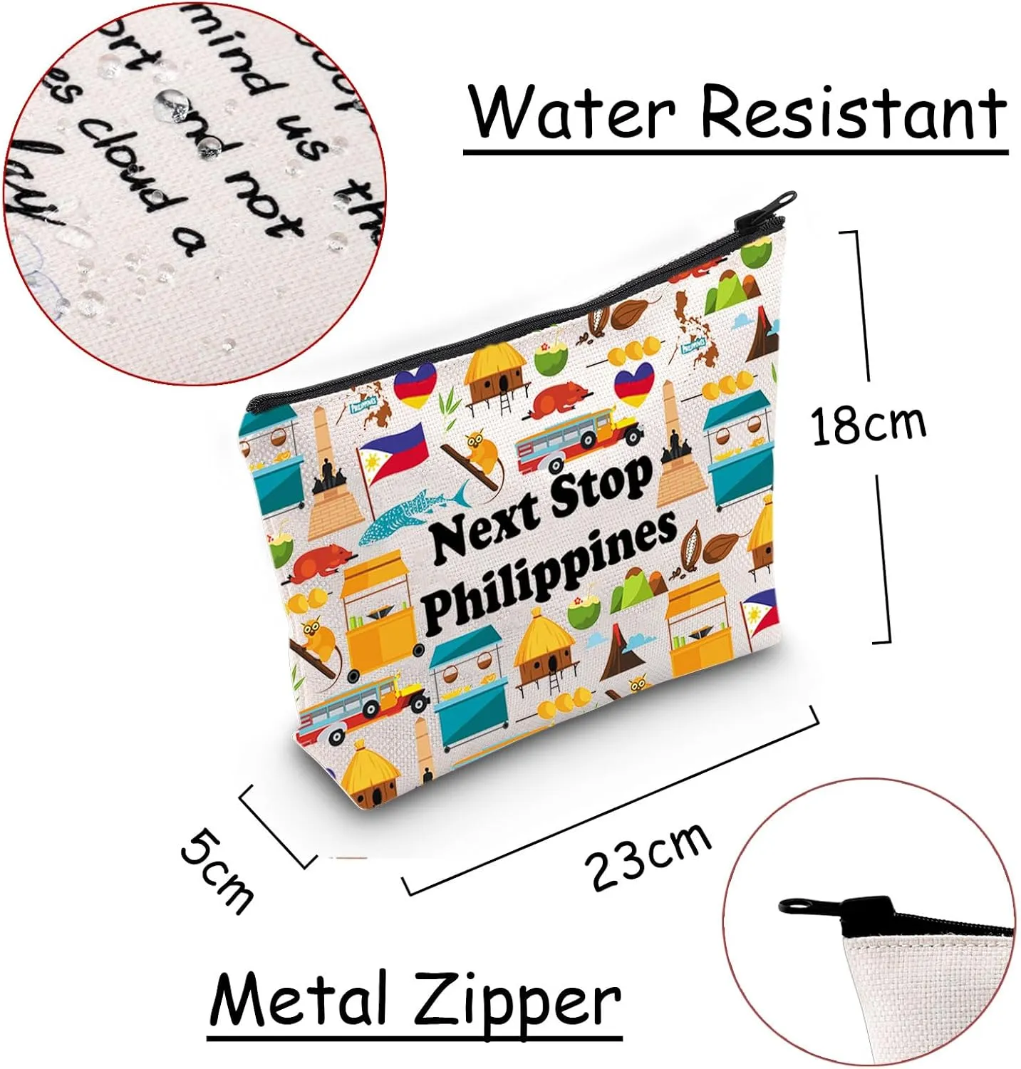 JXGZSO Philippines Trip Culture Gift Next Stop Philippines Cosmetic Bag Philippines Vacation Makeup Bag Traveler Gift