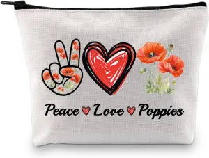 JXGZSO Red Poppy Flower Gifts Peace Love Poppies Cosmetic Organizer Bag Flowers Lover Gift Botanical Zipper Canvas Pouch