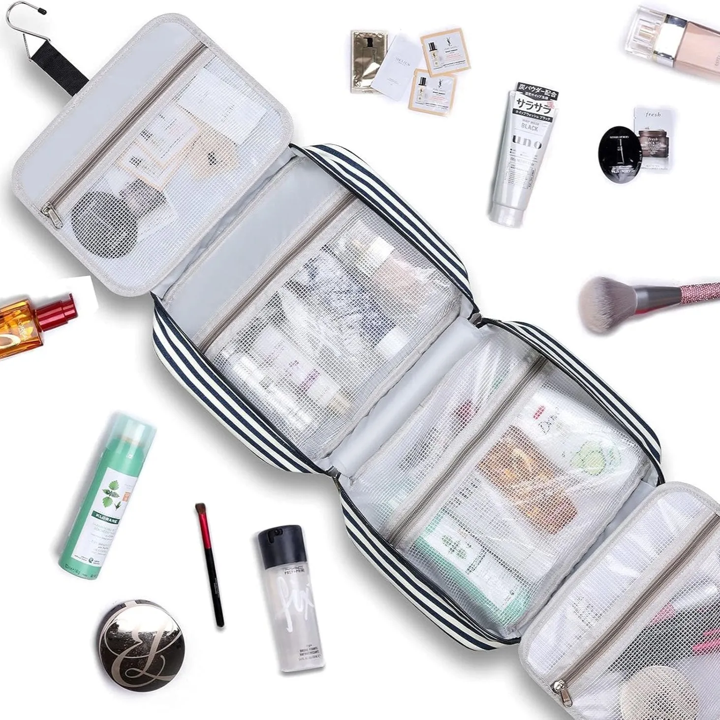 Kamari | Stylish striped travel-friendly cosmetic bags