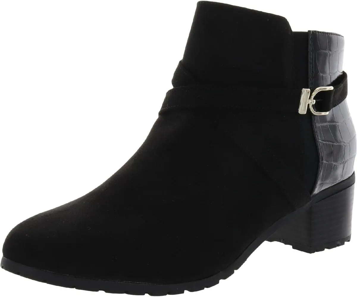 Karen Scott Womens Franccess Faux Leather Booties Black 8.5 Medium (B,M)