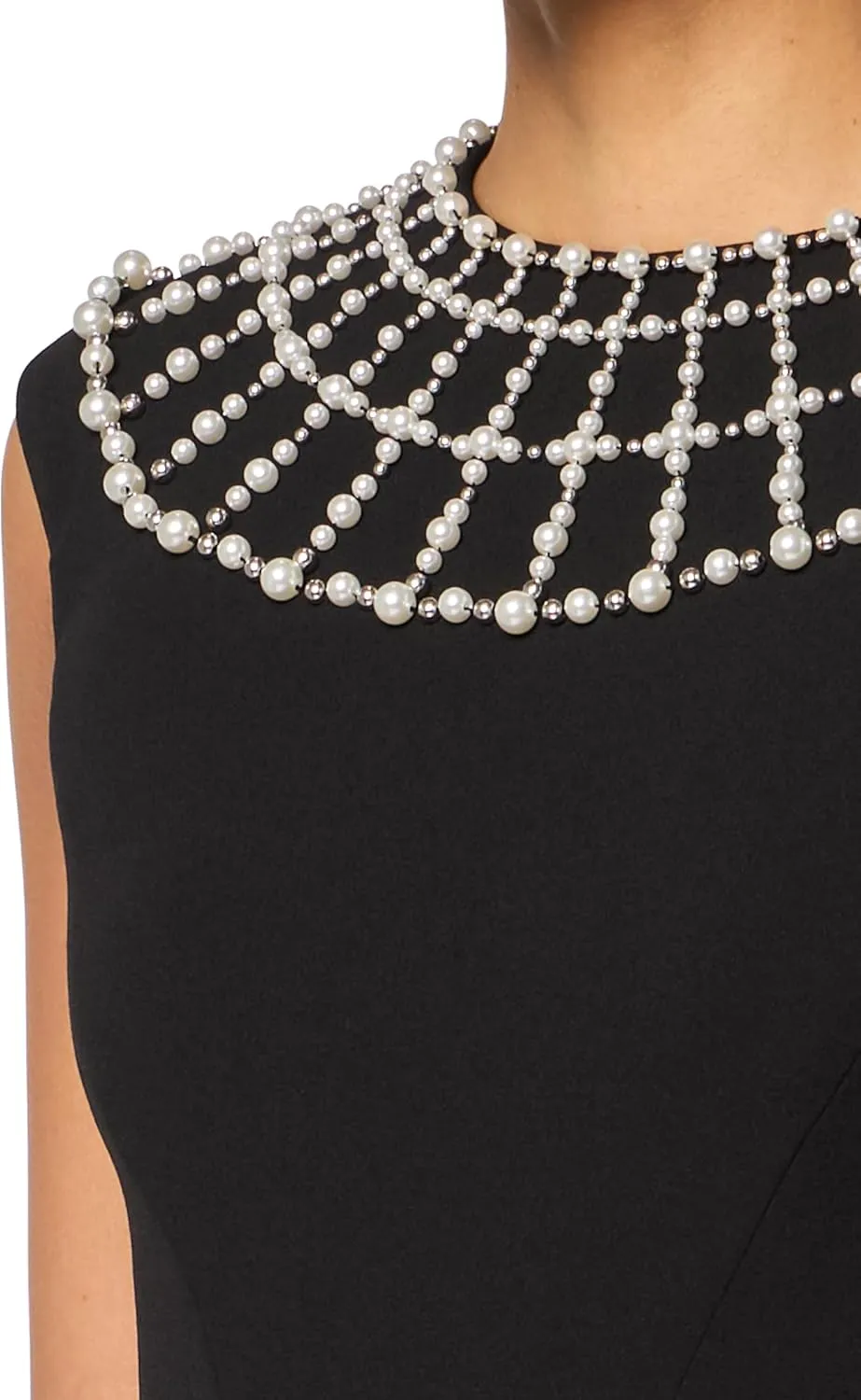 Karl Lagerfeld Paris Women's Embellished Neckline Sleeveless Scuba Crepe Sheath Dress