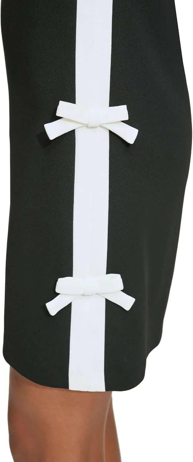 Karl Lagerfeld Paris Women's Short Sleeve Square Neck Bow Embellished Shift Mini Dress