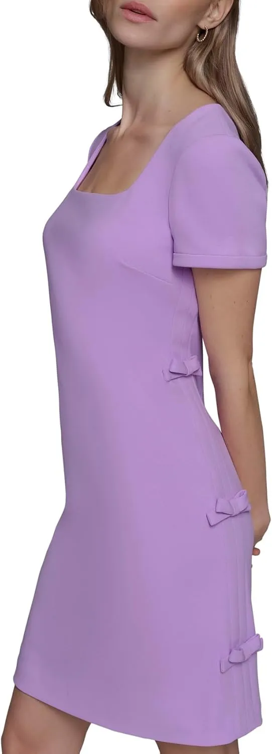 Karl Lagerfeld Paris Women's Short Sleeve Square Neck Bow Embellished Shift Mini Dress