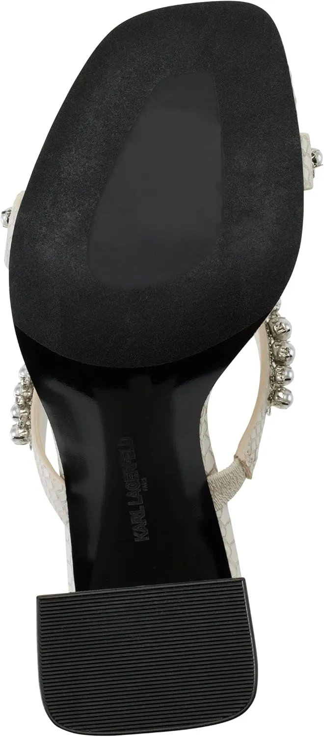 KARL LAGERFELD womens Rayan Embellished Block Heel Sandal