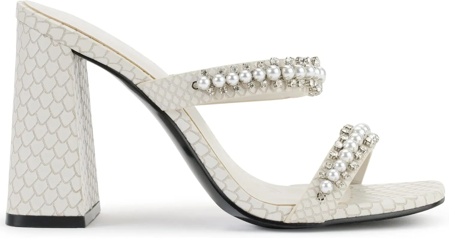 KARL LAGERFELD womens Rayan Embellished Block Heel Sandal