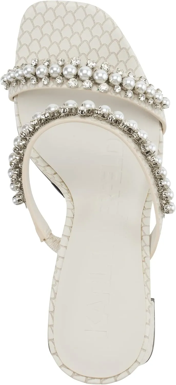 KARL LAGERFELD womens Rayan Embellished Block Heel Sandal