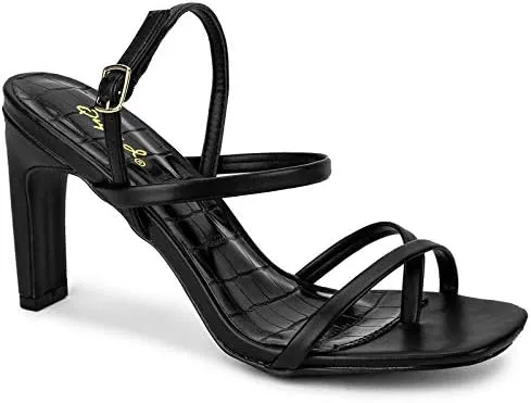 Kaylee Heels for Women Sand Faux Leather Sling Back Sandals,Black,8