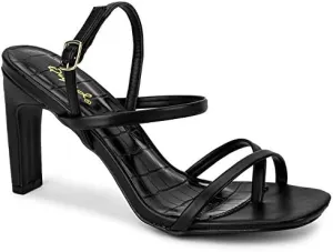 Kaylee Heels for Women Sand Faux Leather Sling Back Sandals,Black,9