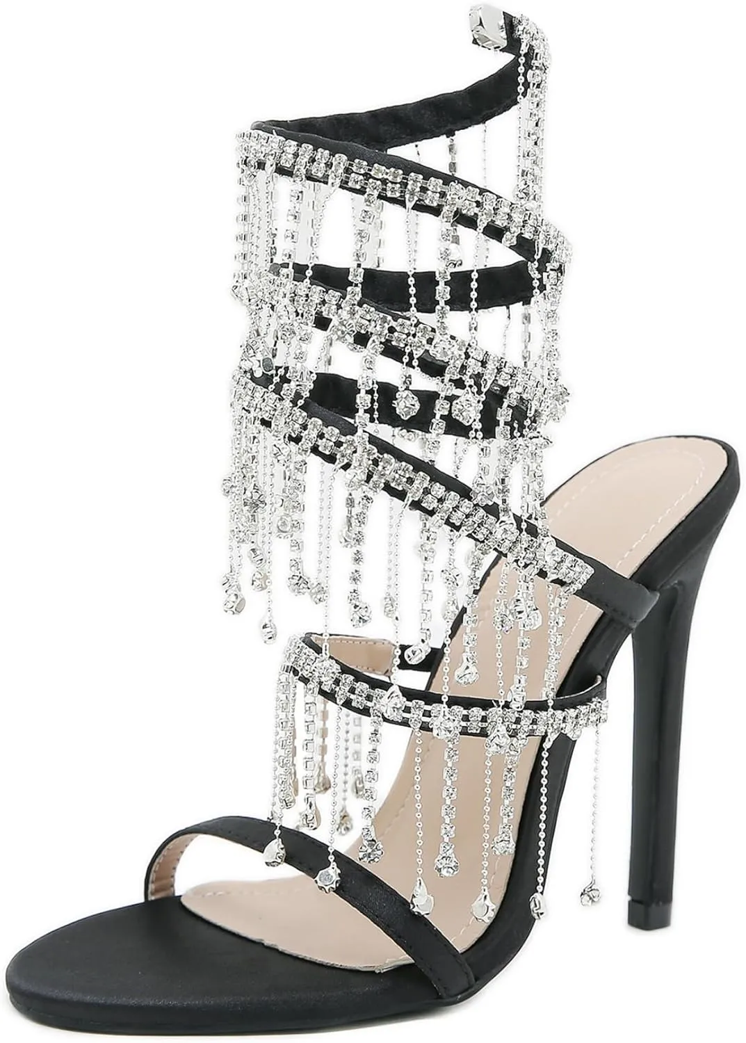 keleimusi Women's Rhinestone Chandelier Embellished Strappy High Heel Sandals 4-inch