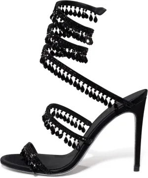 keleimusi Women's Rhinestone Chandelier Embellished Strappy High Heel Sandals 4-inch