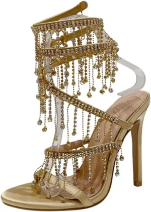 keleimusi Women's Rhinestone Chandelier Embellished Strappy High Heel Sandals 4-inch