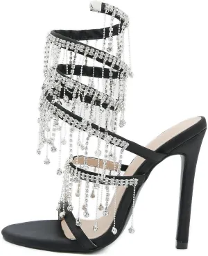 keleimusi Women's Rhinestone Chandelier Embellished Strappy High Heel Sandals 4-inch