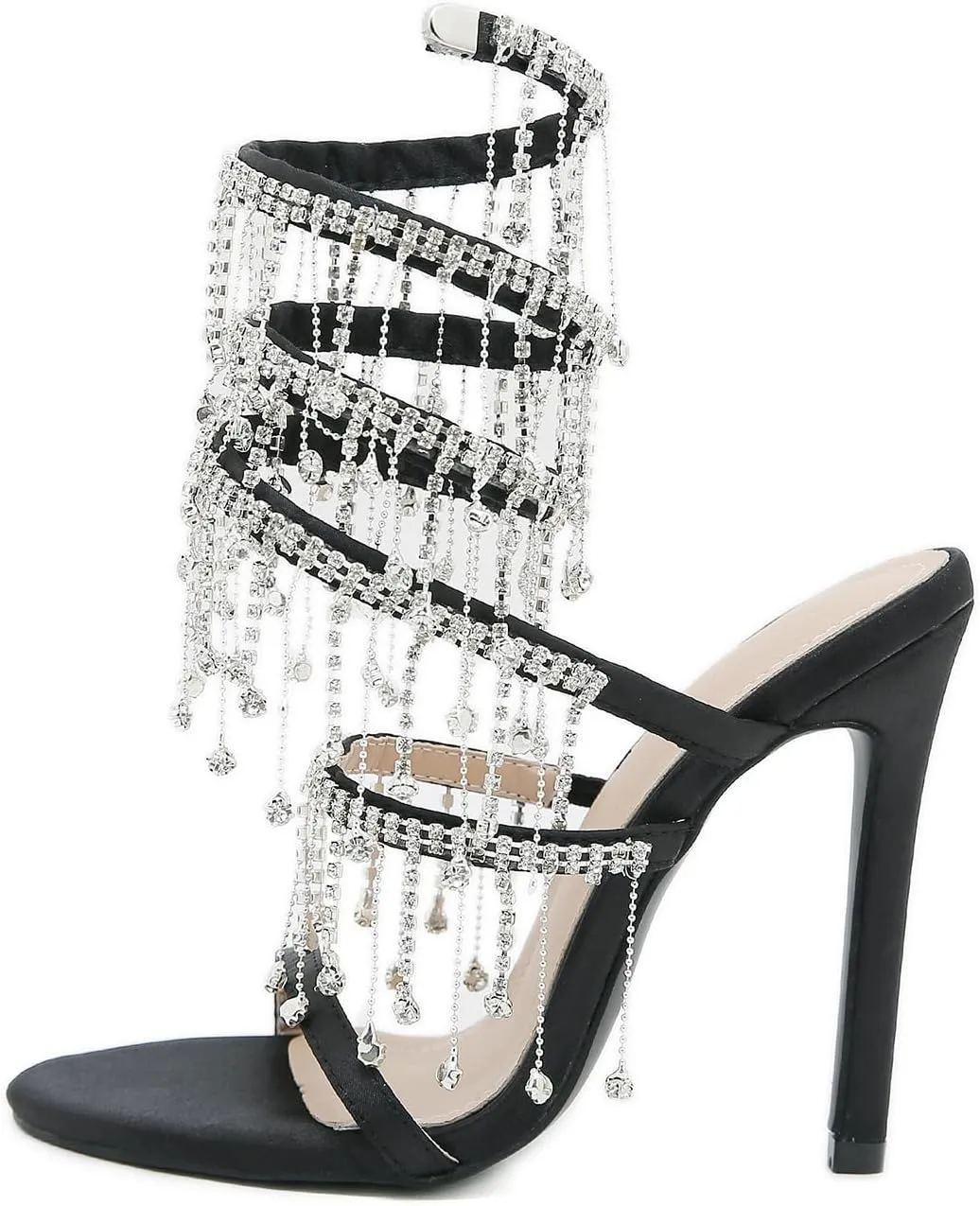 keleimusi Women's Rhinestone Chandelier Embellished Strappy High Heel Sandals 4-inch