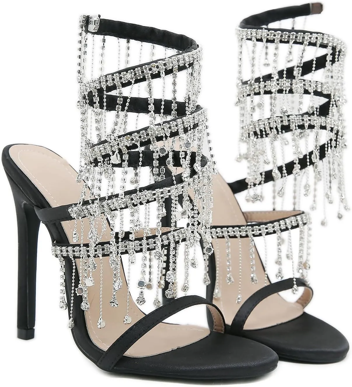 keleimusi Women's Rhinestone Chandelier Embellished Strappy High Heel Sandals 4-inch
