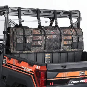 KEMIMOTO Double UTV Tool Bag Rack, ATV Tool Holder Rack Soft Carrier Case Rear Roll Cage for Hunting, Compatible with Polaris Ranger and Most UTVs Camo