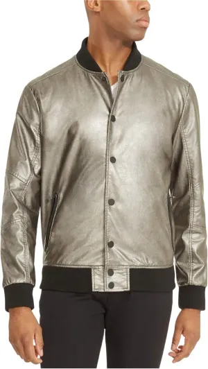 Kenneth Cole Mens Metallic Bomber Jacket, Metallic, Medium