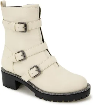 Kenneth Cole REACTION Womens Tate Motorcycle Boots Ivory 9 Medium (B,M)