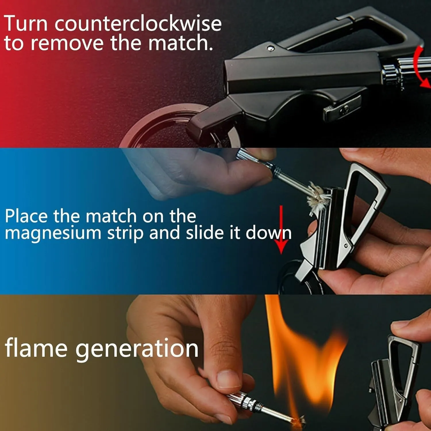 Keychain Lighter Waterproof Match Outdoor Camping Permanent Lighter Matchstick with Keychain and Bottle Opener(1pack-Gold)