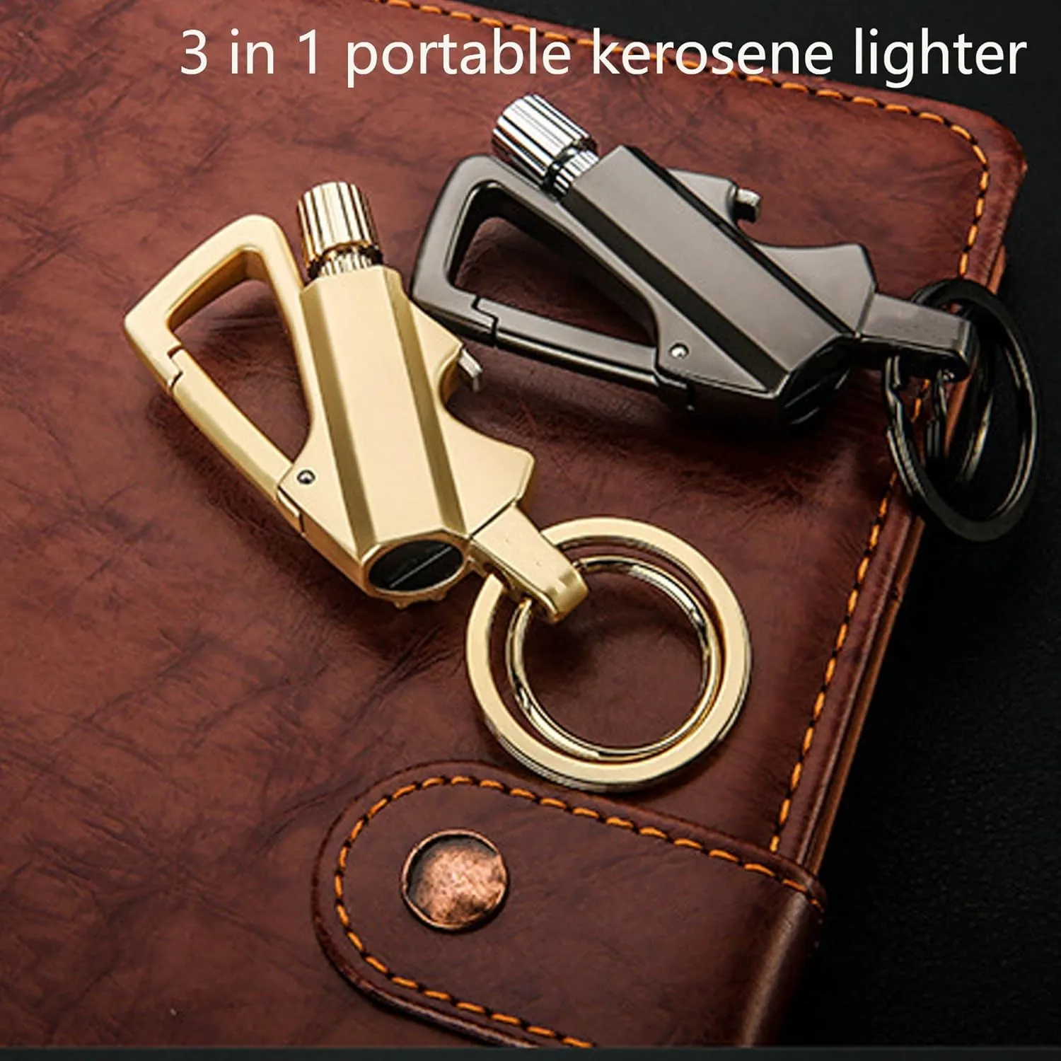 Keychain Lighter Waterproof Match Outdoor Camping Permanent Lighter Matchstick with Keychain and Bottle Opener(1pack-Gold)