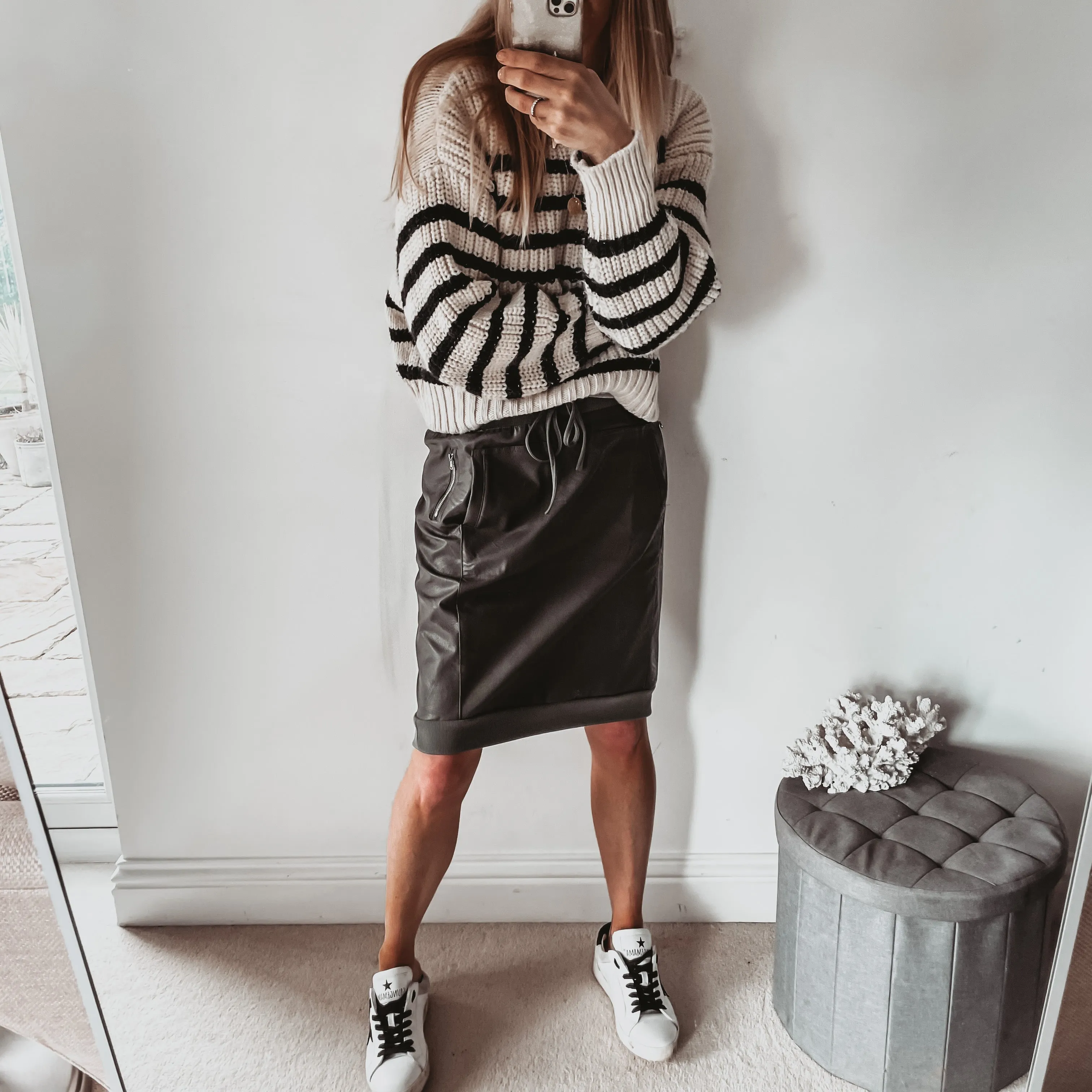 Khaki full faux leather ULTIMATE jogger skirt