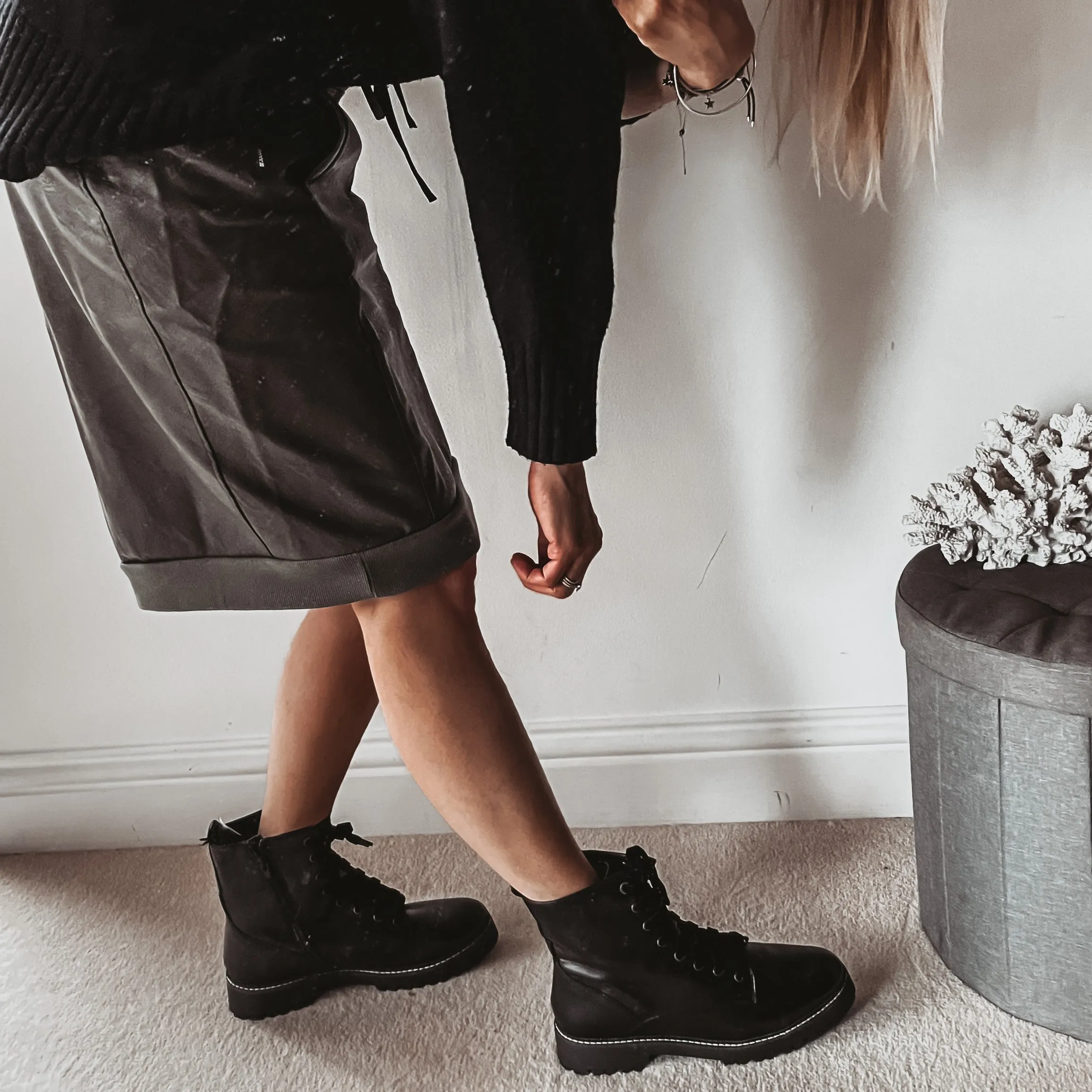 Khaki full faux leather ULTIMATE jogger skirt