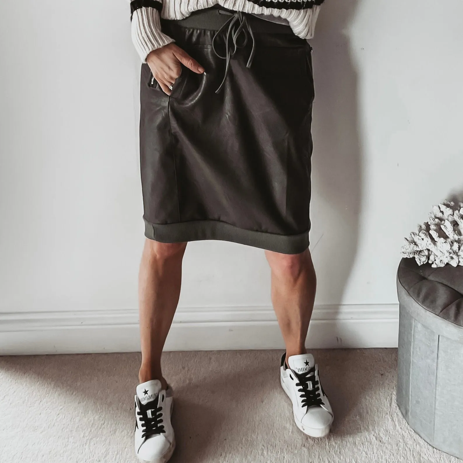 Khaki full faux leather ULTIMATE jogger skirt