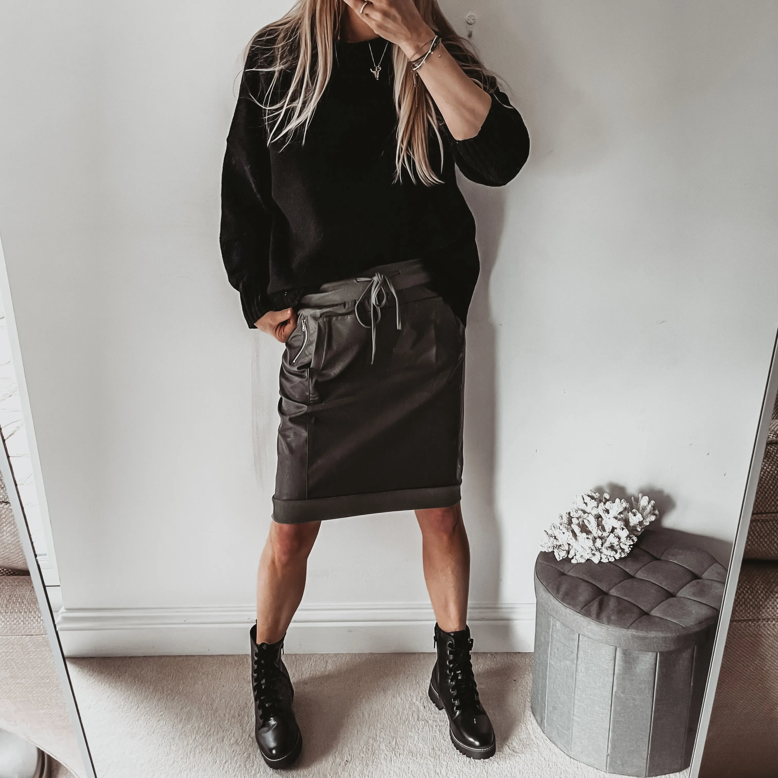 Khaki full faux leather ULTIMATE jogger skirt