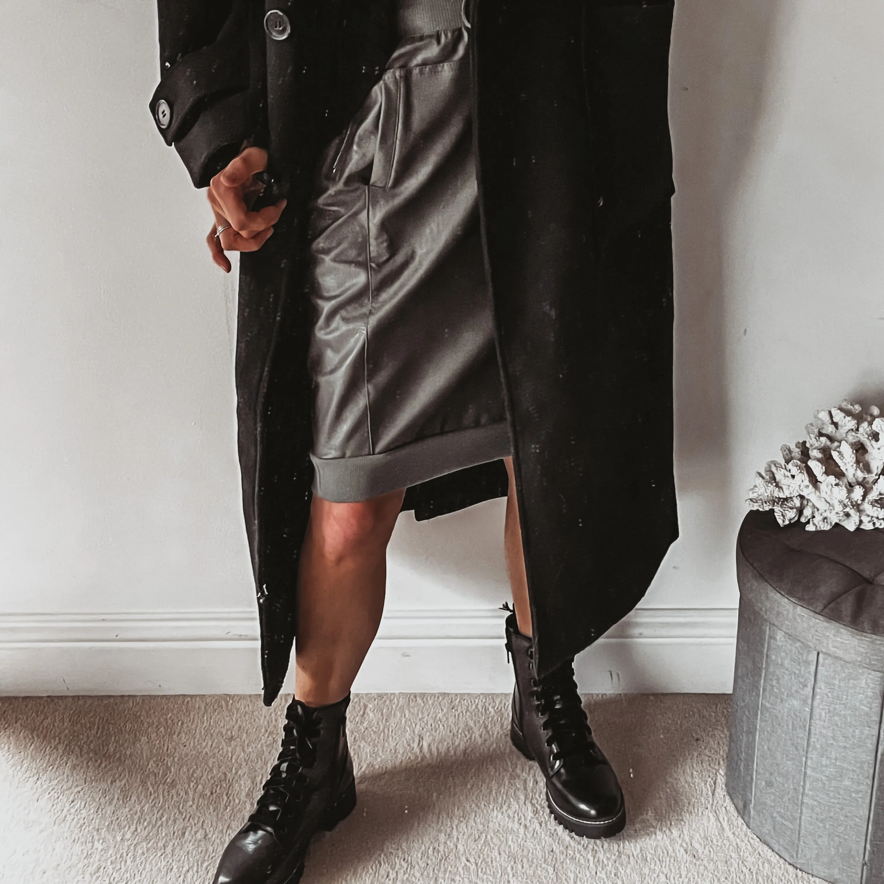 Khaki full faux leather ULTIMATE jogger skirt