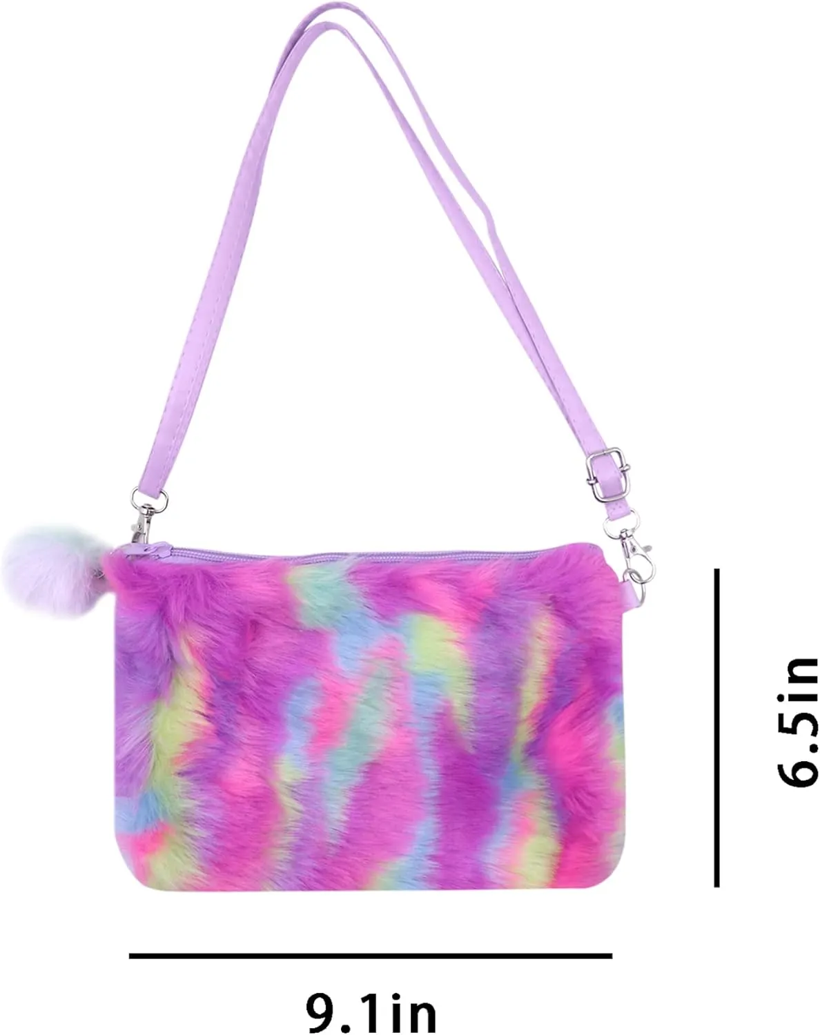Kids Girls Fluffy Crossbody Purse Fuzzy Bag Plush Tie Dye Rainbow Shoulder Bag Handbag Wallet