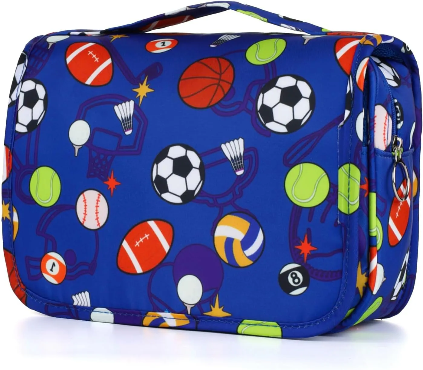 Kids Hanging Toiletry Bag for Boys, Travel Toiletry Bag for Little Young Boys Waterproof Wash Bag Toddler Traveling Toiletries, Soccer Balls Blue